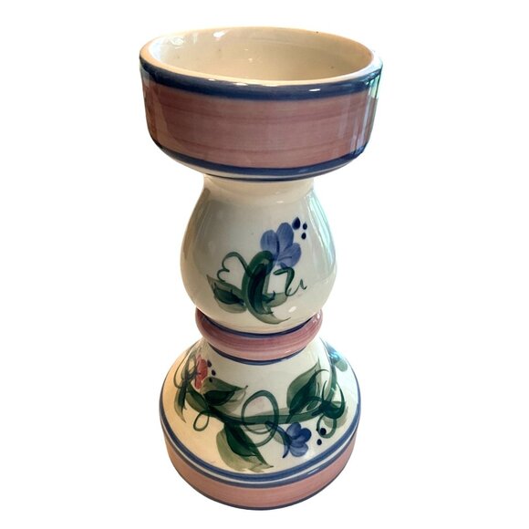 Gail Pittman Candlestick 9" Tall‎ Pink/Blue/Cream Signed - Picture 1 of 4